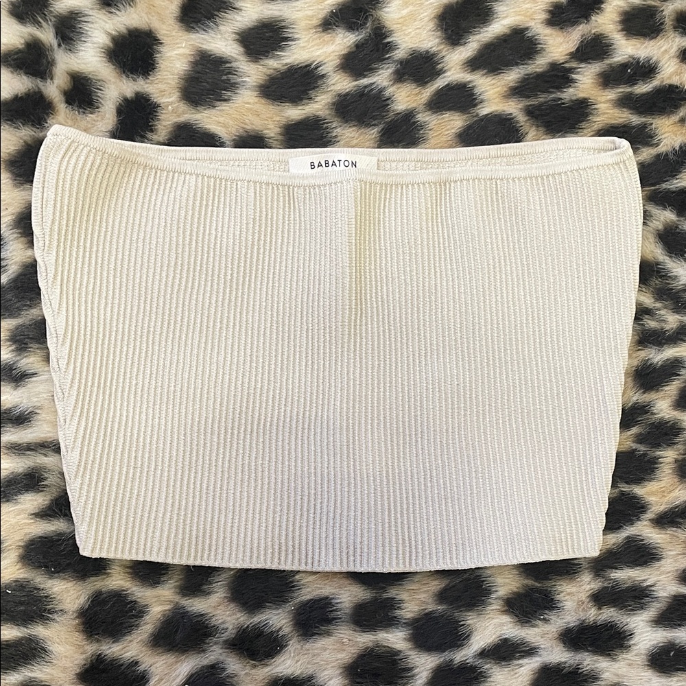 Babaton Cream Ribbed Knit Top